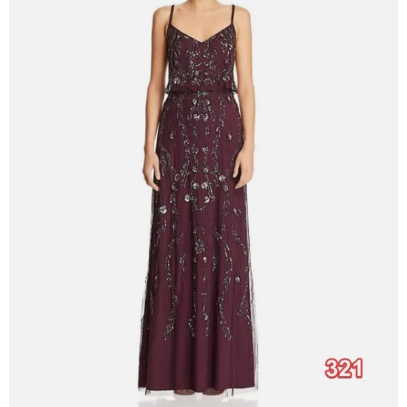 Adrianna Papell Dresses & Skirts - Adrianna Papell Plum Beaded Spaghetti-Strap Maxi Dress